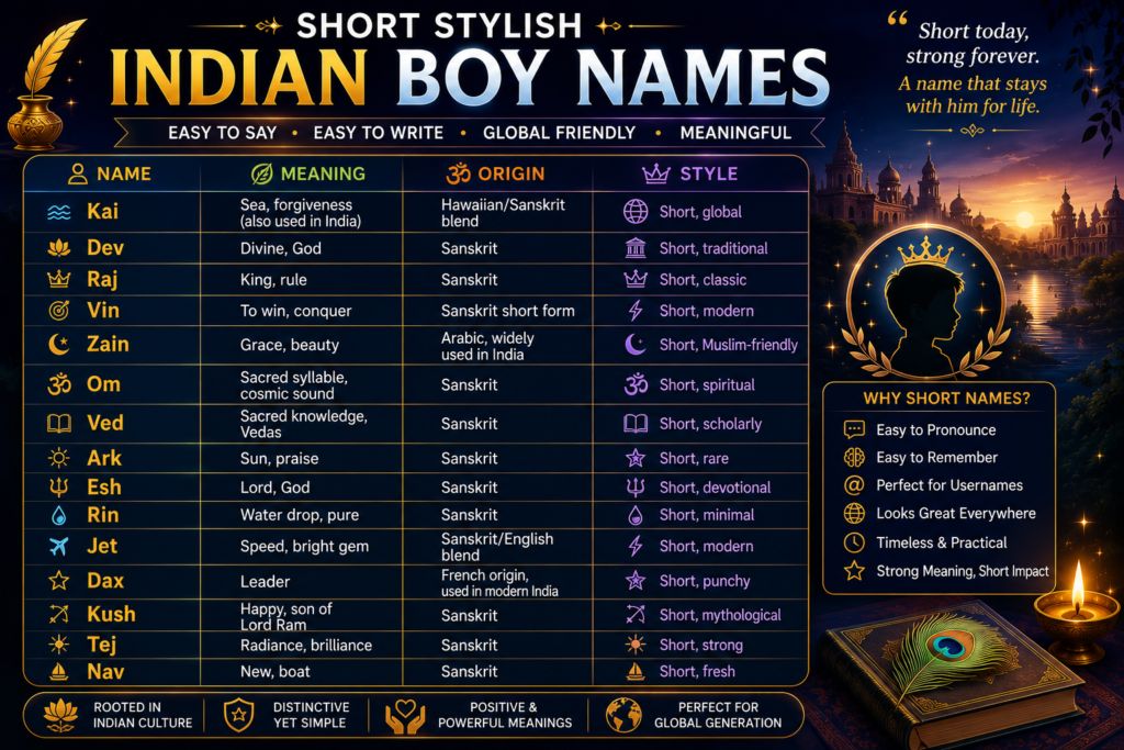 Short Stylish Indian Boy Names