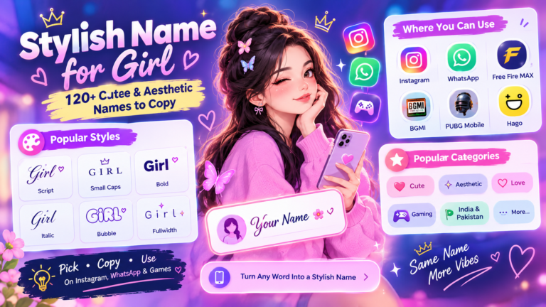 stylish name for girl cute and aesthetic fonts