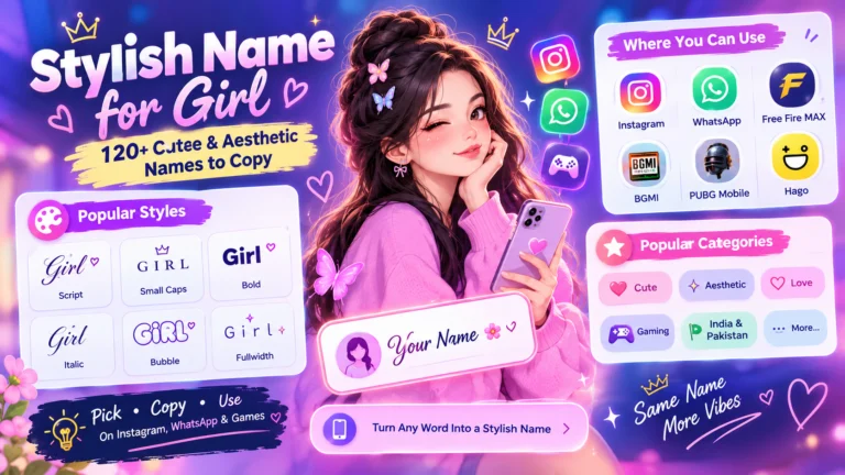 stylish name for girl cute and aesthetic fonts